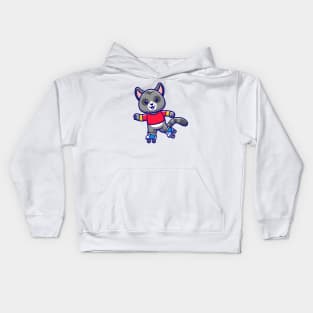 Cute Racoon Playing Roller Skate Cartoon Kids Hoodie